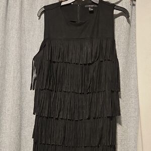Forever 21 Black Layered Fringe Mini Dress